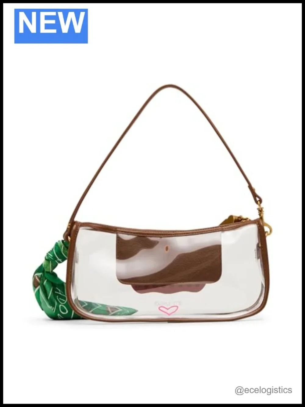 PVC Clear Shoulder Bag with Scarf Detail Zipper Closure